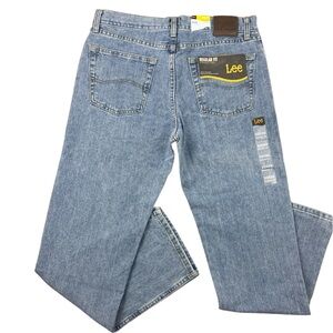 NWT Lee Relaxed Fit Light Wash Lowrise Leather Patch Mens Straight Jeans (33/32)